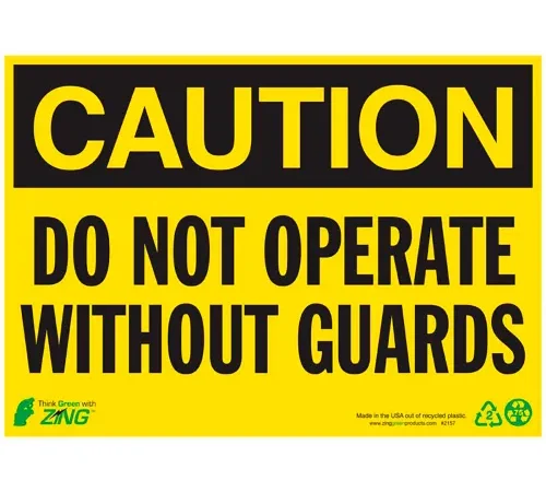 Zing Eco Safety Sign, Caution Do Not Operate Without Guards, 14"W x 10"H, Recycled Plastic