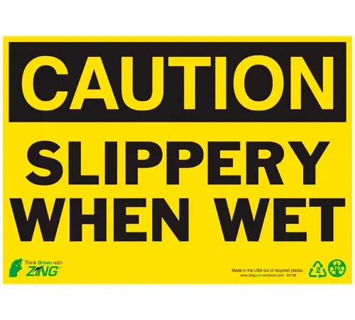 Zing Eco Safety Sign, Caution Slippery When Wet, 14"W x 10"H, Recycled Plastic