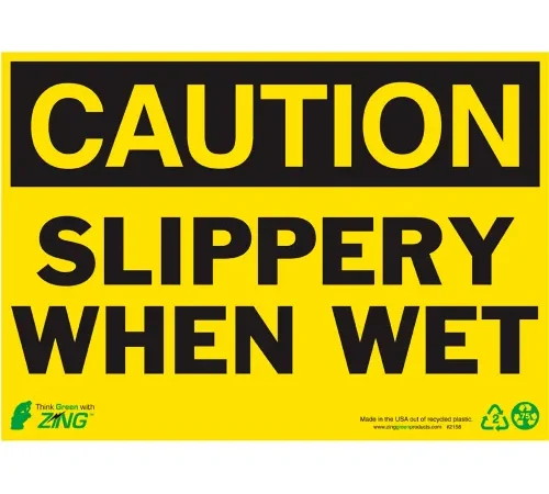 Zing Eco Safety Sign, Caution Slippery When Wet, 14"W x 10"H, Recycled Aluminum