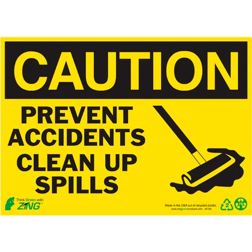 Zing Eco Safety Sign, Caution Clean Up Spills, 14"W x 10"H, Recycled Aluminum