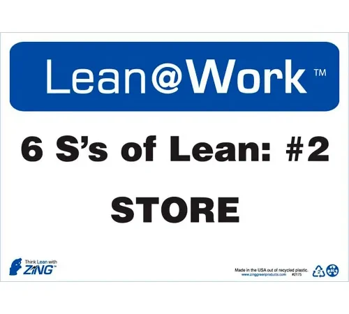 Zing Lean at Work Sign, Six Ss Lean Store, 14"W x 10"H, Black/Blue/White