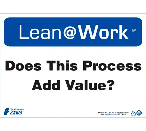 Zing Lean at Work Sign, Does This Process Add Value, 14"W x 10"H, Black/Blue/White