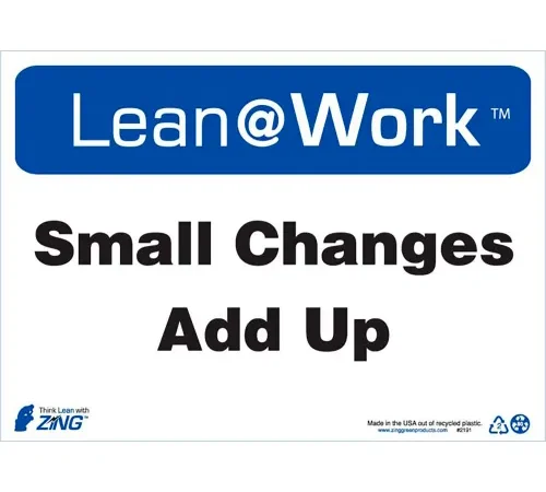Zing Lean at Work Sign, Small Changes Add Up, 14"W x 10"H, Black/Blue/White