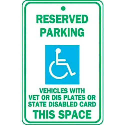 Zing Eco Parking Sign Reserved Parking Vet or Disabled, 18"H x 12"W, EGP, 1/16" Thick