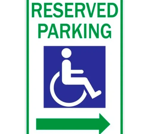 Zing? Eco Parking Sign, Reserved Handicap Parking w/Left Arrow, 18"H x 12"W, HIP, 1/16" Thick