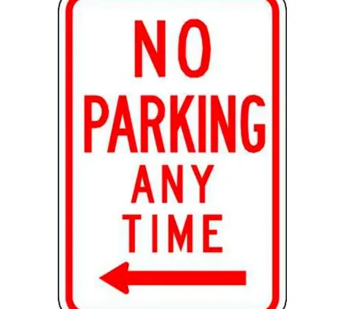 Zing? Eco Parking Sign, No Parking Anytime, Left Arrow, 18"H x 12"W, HIP, 1/16" Thick