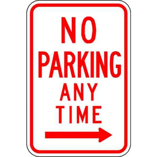 Zing Eco Parking Sign, No Parking Anytime, Right Arrow, 18"H x 12"W, HIP, 1/16" Thick