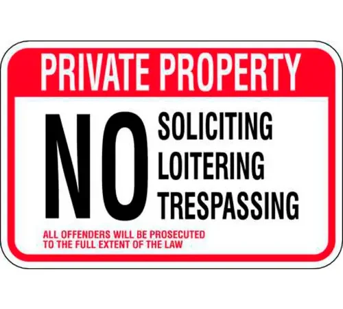 Zing Eco Parking Sign, Private Property No Soliciting Loitering..., 18"W x 12"H, HIP, Aluminum
