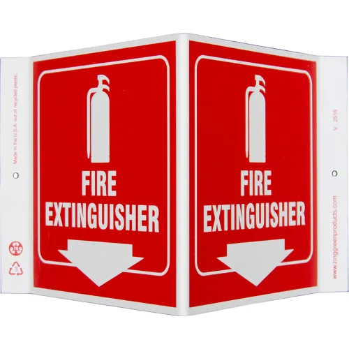Zing Eco Safety V Sign, Fire Extinguisher, 12"W x 7"H, Recycled Plastic