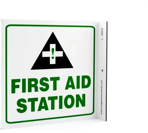 Zing Eco Safety L Sign, First Aid Station, 7"W x 7"H, Recycled Plastic
