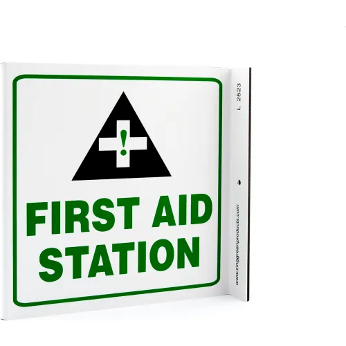 Zing Eco Safety L Sign, First Aid Station, 7"W x 7"H, Recycled Plastic