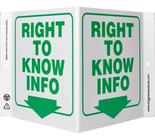 Zing Eco Safety V Sign, Right To Know Info., 12"W x 7"H, Recycled Plastic