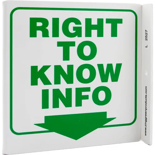Zing Eco Safety L Sign, Right To Know Info., 7"W x 7"H, Recycled Plastic