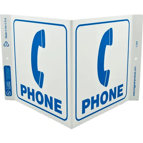 Zing Eco Public Facility V Sign, Phone, 12"W x 7"H, Blue On White