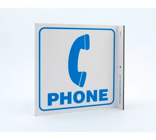 Zing Eco Public Facility L Sign, Phone, 7"W x 7"H, Blue On White