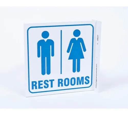 Zing Eco Public Facility L Sign, Rest Rooms, 7"W x 7"H, Blue On White
