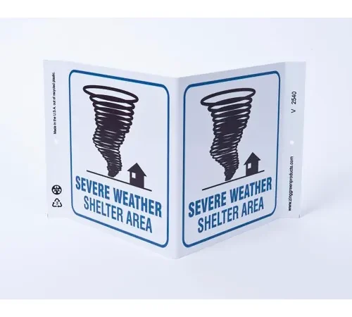 Zing Eco Safety V Sign, Severe Weather Shelter, 12"W x 7"H, Recycled Plastic