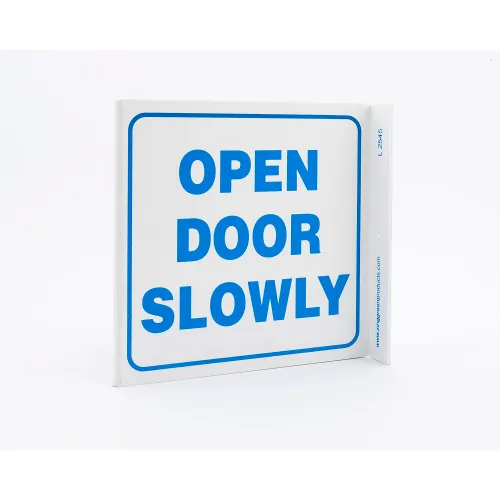 Zing Eco Safety L Sign, Open Door Slowly, 7"W x 7"H, Recycled Plastic