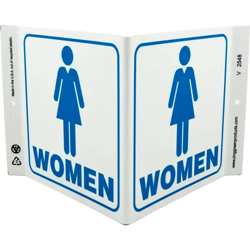 Zing Eco Public Facility V Sign, Women, 12"W x 7"H, Blue On White
