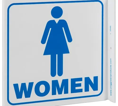 Zing Eco Public Facility L Sign, Women, 7"W x 7"H, Blue On White