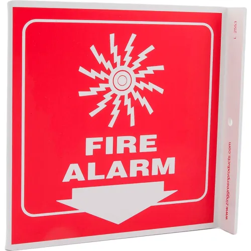 Zing Eco Safety L Sign, Fire Alarm, 7"W x 7"H, Recycled Plastic
