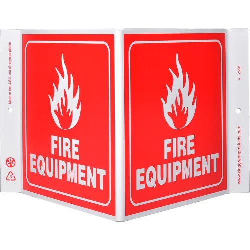 Zing Eco Safety V Sign, Fire Equipment, 12"W x 7"H, Recycled Plastic
