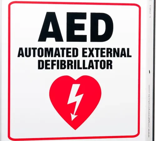 Zing Eco Safety L Sign, AED, 7"W x 7"H, Recycled Plastic