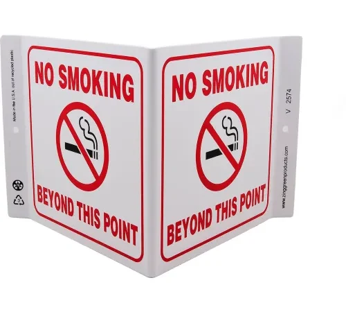 Zing Eco Safety V Sign, No Smoking Beyond Point, 12"W x 7"H, Recycled Plastic