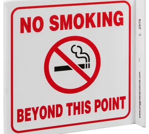 Zing Eco Safety L Sign, No Smoking Beyond Point, 7"W x 7"H, Recycled Plastic