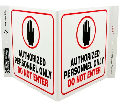 Zing Eco Safety V Sign, Authorized Personnel Only, 12"W x 7"H, Recycled Plastic