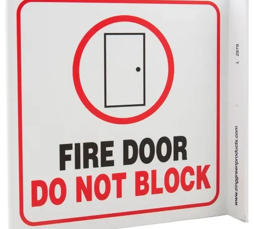 Zing Eco Safety L Sign, Fire Door Do Not Block, 7"W x 7"H, Recycled Plastic