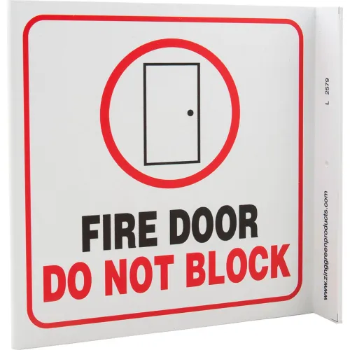 Zing Eco Safety L Sign, Fire Door Do Not Block, 7"W x 7"H, Recycled Plastic