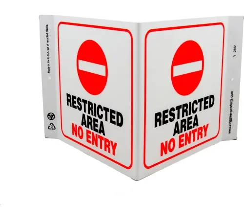 Zing Eco Safety V Sign, Restricted Area No Entry, 12"W x 7"H, Recycled Plastic