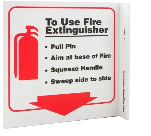 Zing Eco Safety L Sign, To Use Fire Extinguisher, Pull Pin, Aim..., 7"W x 7"H, Recycled Plastic