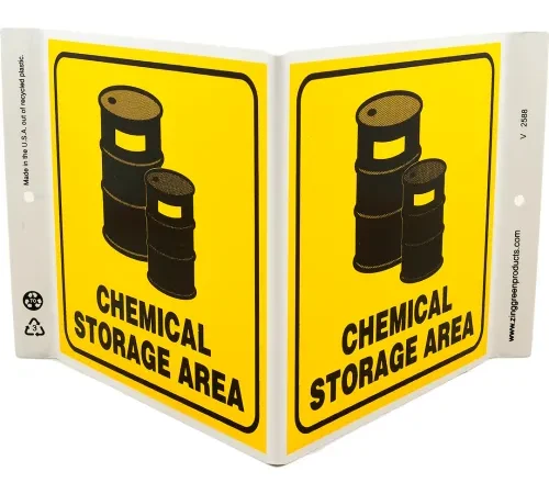 Zing Eco Safety V Sign, Chemical Storage Area, 12"W x 7"H, Recycled Plastic