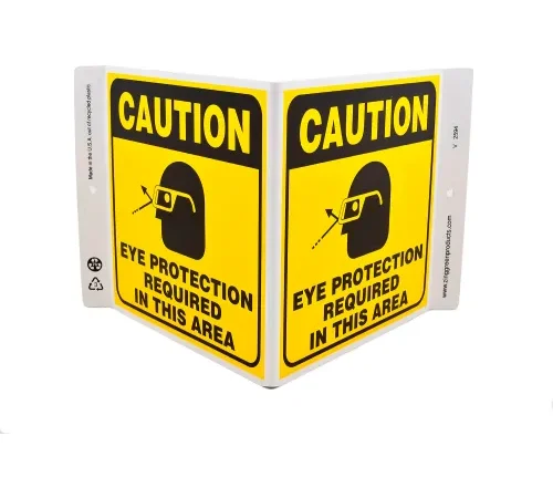 Zing Eco Safety V Sign, Caution Eye Protection Required In This Area, 12"W x 7"H, Recycled Plastic