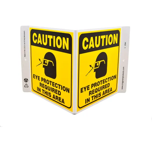 Zing Eco Safety V Sign, Caution Eye Protection Required In This Area, 12"W x 7"H, Recycled Plastic