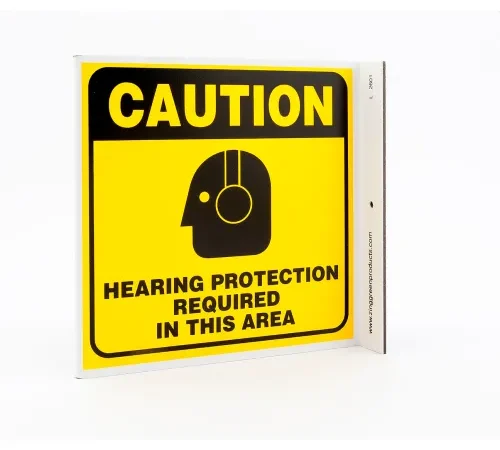 Zing Eco Safety L Sign, Caution Hearing Protection Required In This..., 7"W x 7"H, Recycled Plastic