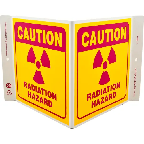 Zing Eco Safety V Sign, Radiation Hazard, 12"W x 7"H, Plastic, Red/Yellow