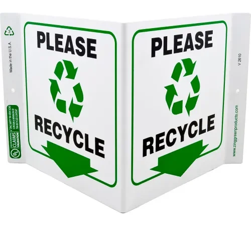 Zing Eco Recycle V Sign, Please Recycle, 12"W x 7"H, Black/Green/White