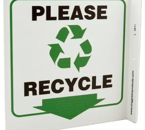 Zing Eco Recycle L Sign, Please Recycle, 7"W x 7"H, Black/Green/White