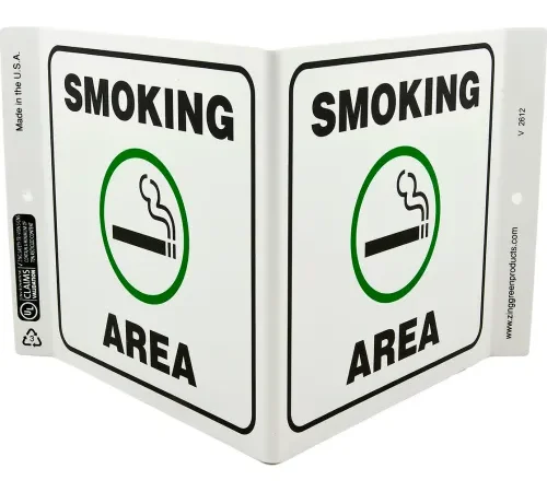 Zing Eco Safety V Sign, Smoking Area, 12"W x 7"H, Recycled Plastic