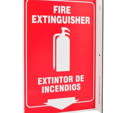 Zing Eco Safety L Sign, Fire Extinguisher Bilingual, 8"W x 11"H, Recycled Plastic