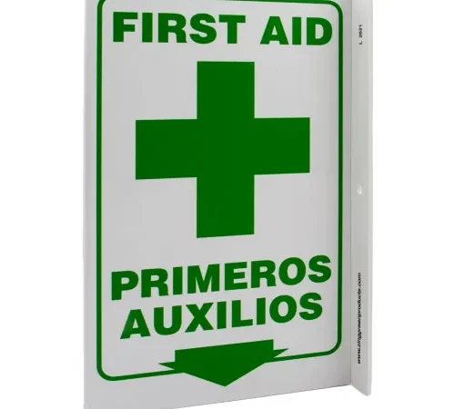 Zing Eco Safety L Sign, First Aid Bilingual, 8"W x 11"H, Recycled Plastic