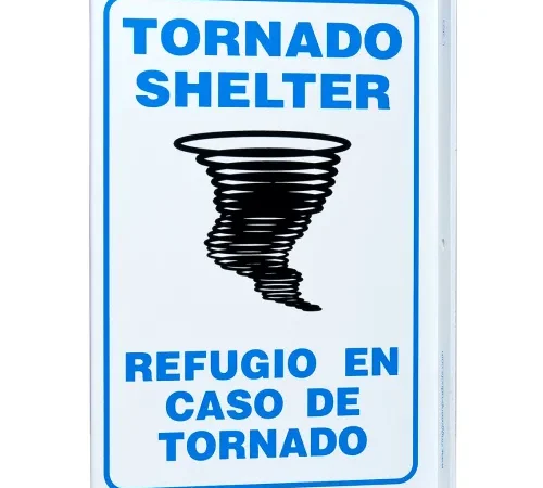 Zing Eco Safety L Sign, Tornado Shelter Bilingual, 8"W x 11"H, Recycled Plastic