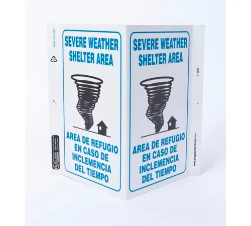Zing Eco Safety V Sign, Severe Weather Bilingual, 10-5/8"W x 11"H, Recycled Plastic