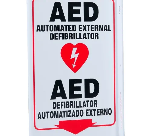Zing Eco Safety L Sign, AED Bilingual, 8"W x 11"H, Recycled Plastic