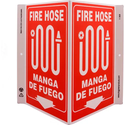 Zing Eco Safety V Sign, Fire Hose Bilingual, 10-5/8"W x 11"H, Recycled Plastic