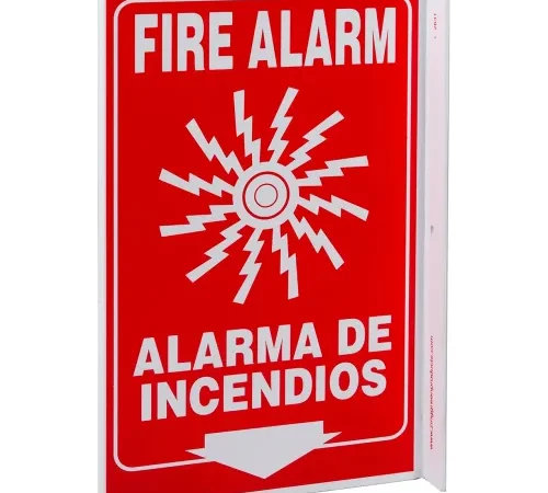 Zing Eco Safety L Sign, Fire Alarm Bilingual, 8"W x 11"H, Recycled Plastic