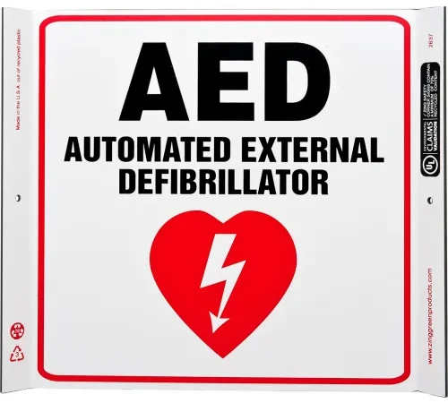 Zing Eco Safety Corner Sign, AED, 10"W x 10"H, Recycled Plastic